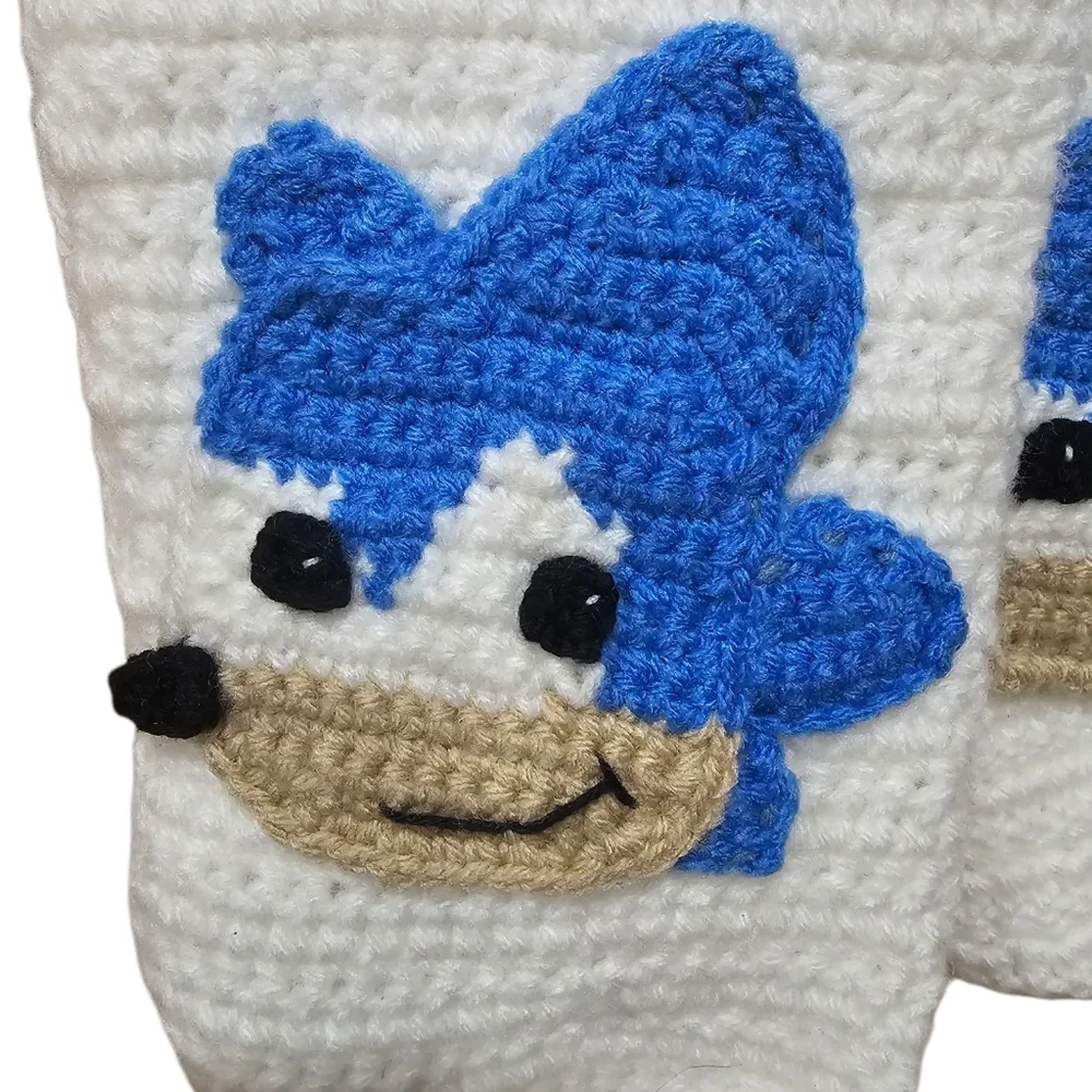 Handmade Red and‎ White Scarf with Blue Character Design Sonic The Hedge Hog